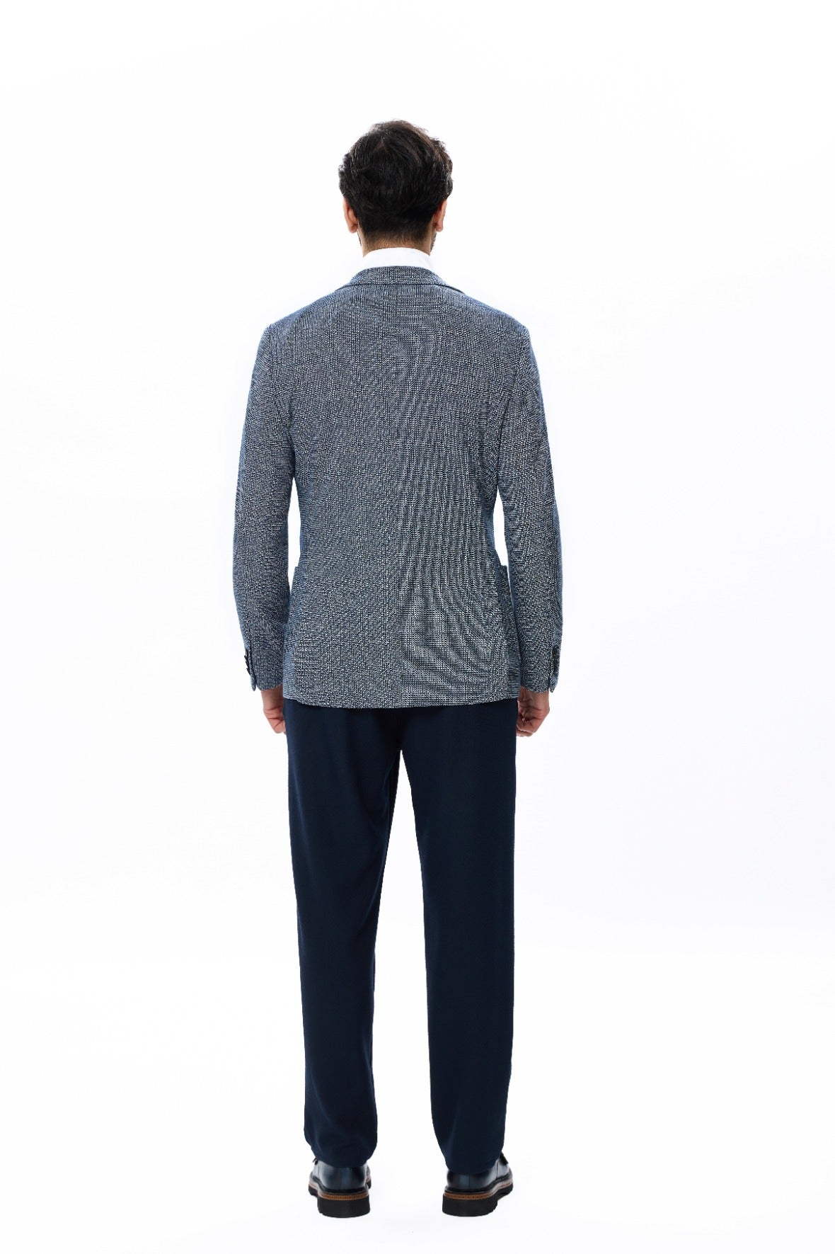 Navy Knit Blazer with Mercerized Finish