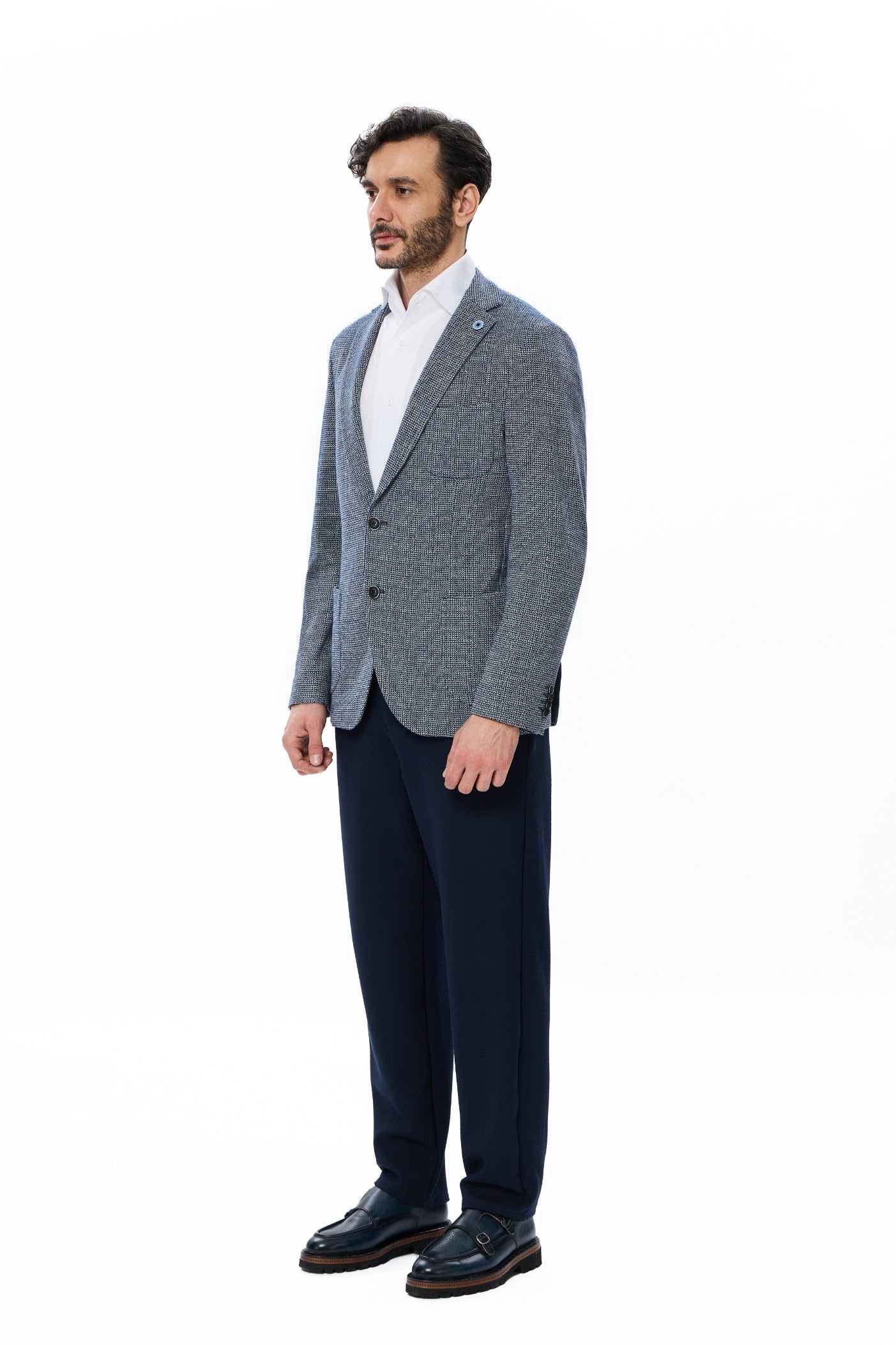 Navy Knit Blazer with Mercerized Finish