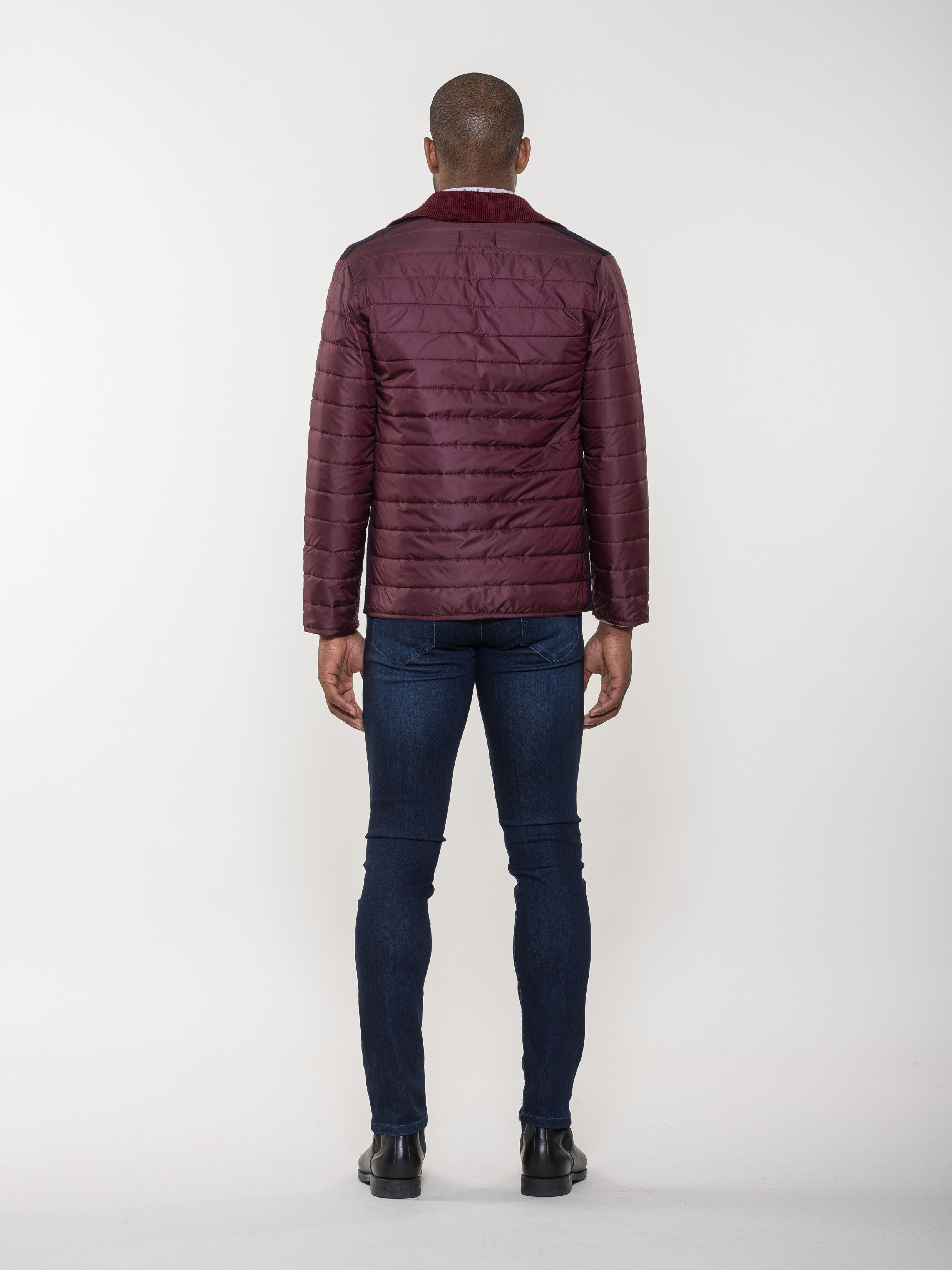 Two-Button Knit Jacket with Quilted Puff Sleeves