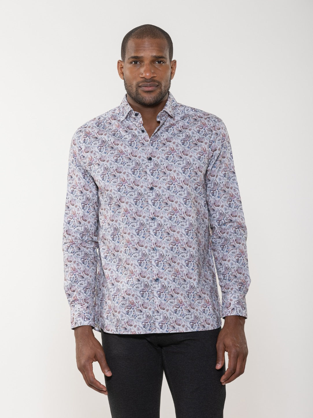 Digital Floral Paisley Print Long Sleeve Woven Shirt