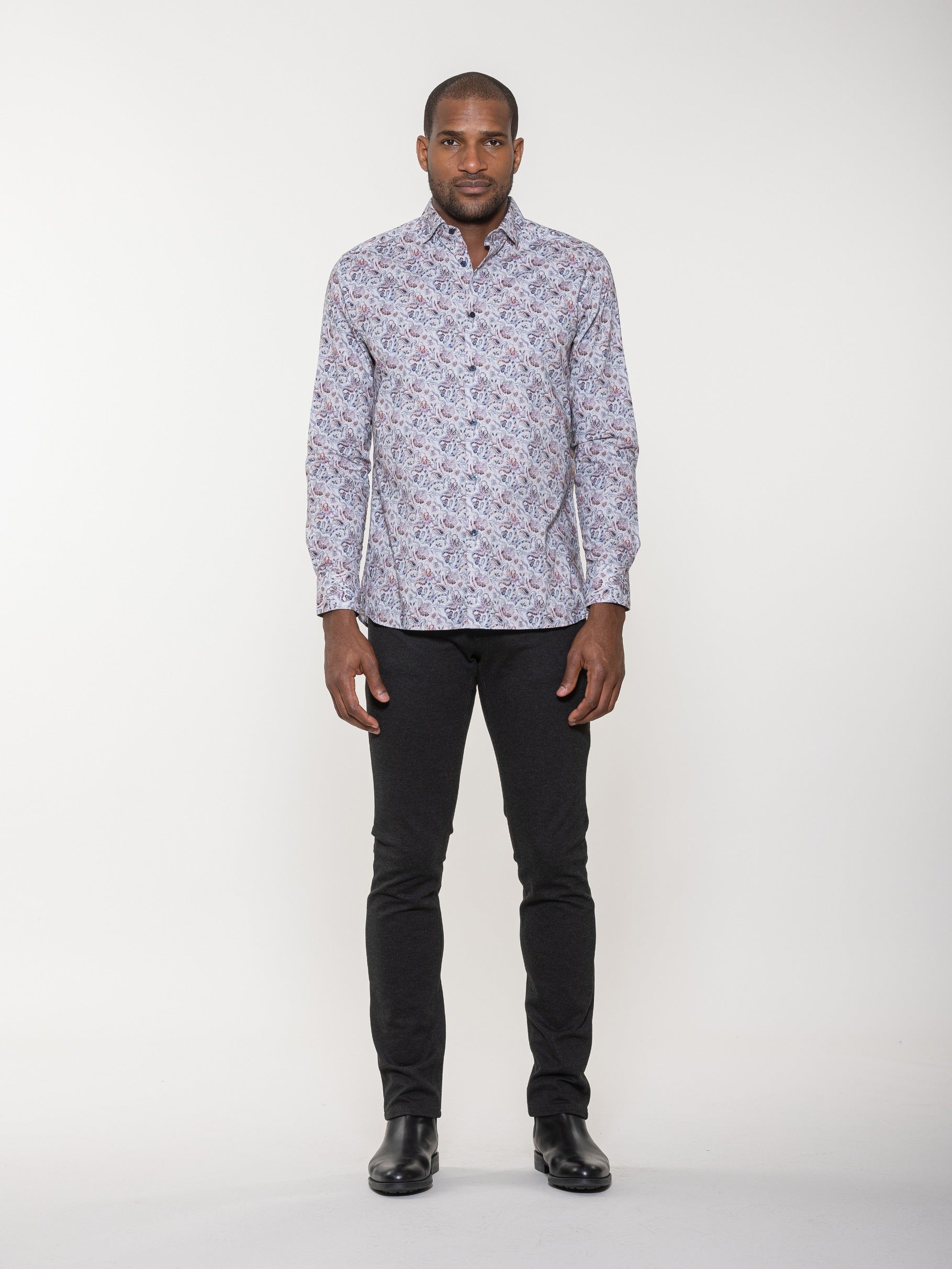 Digital Floral Paisley Print Long Sleeve Woven Shirt