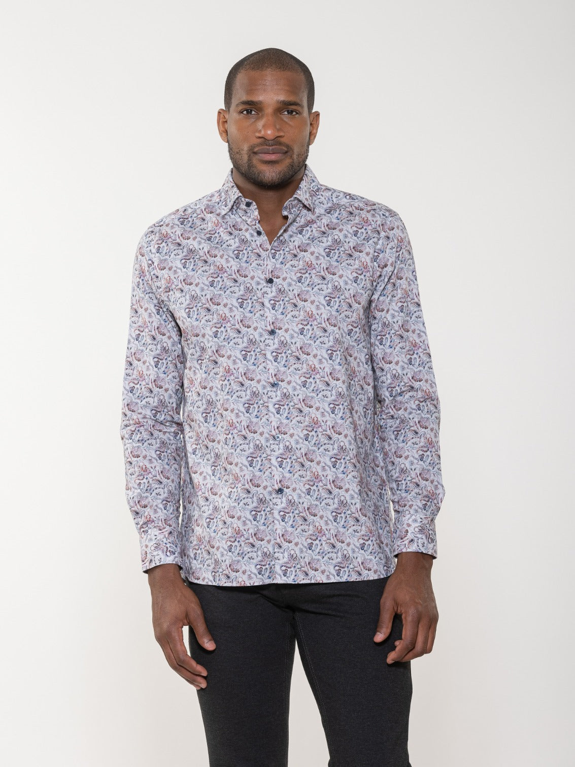 Digital Floral Paisley Print Long Sleeve Woven Shirt