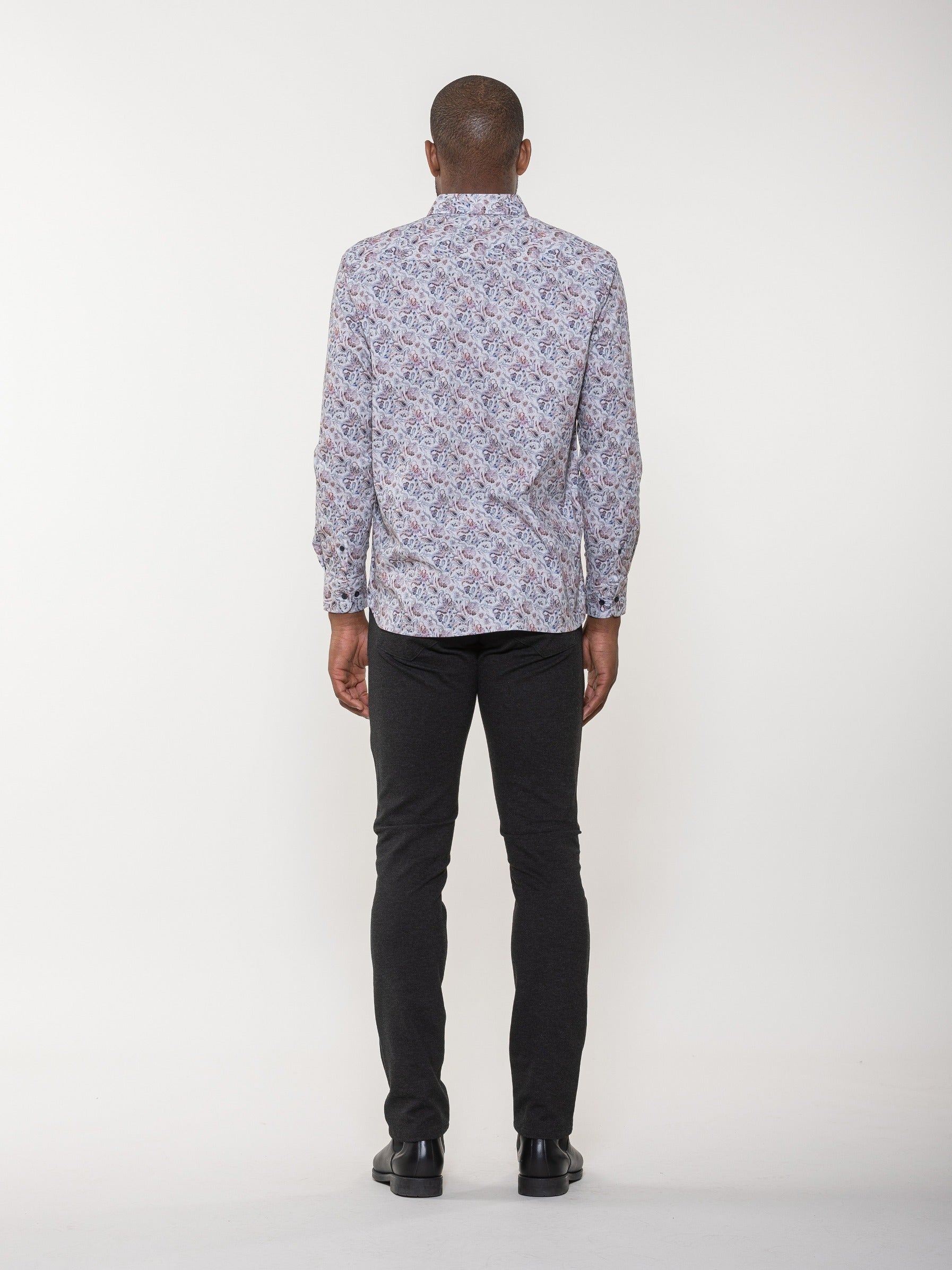 Digital Floral Paisley Print Long Sleeve Woven Shirt
