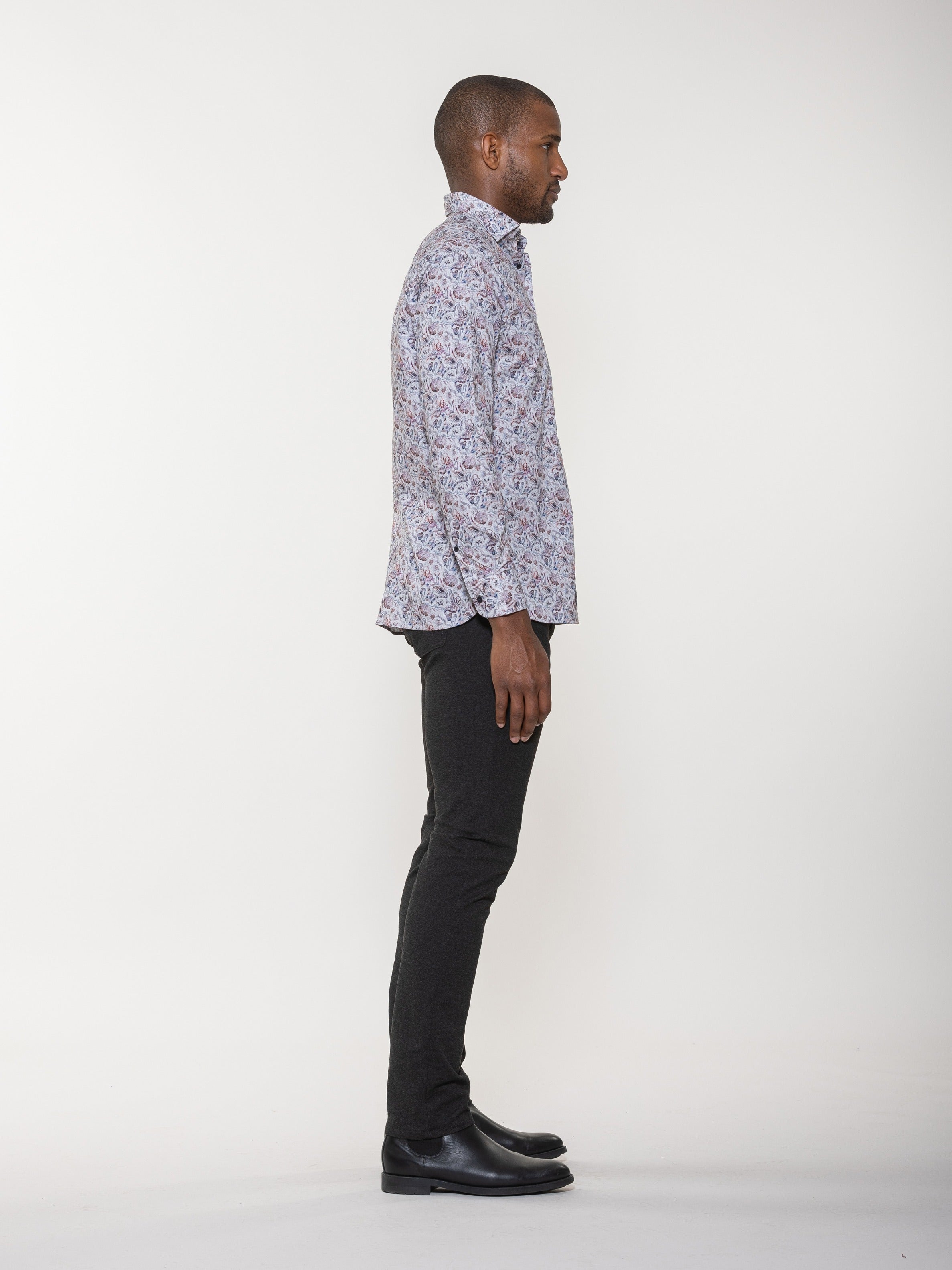 Digital Floral Paisley Print Long Sleeve Woven Shirt