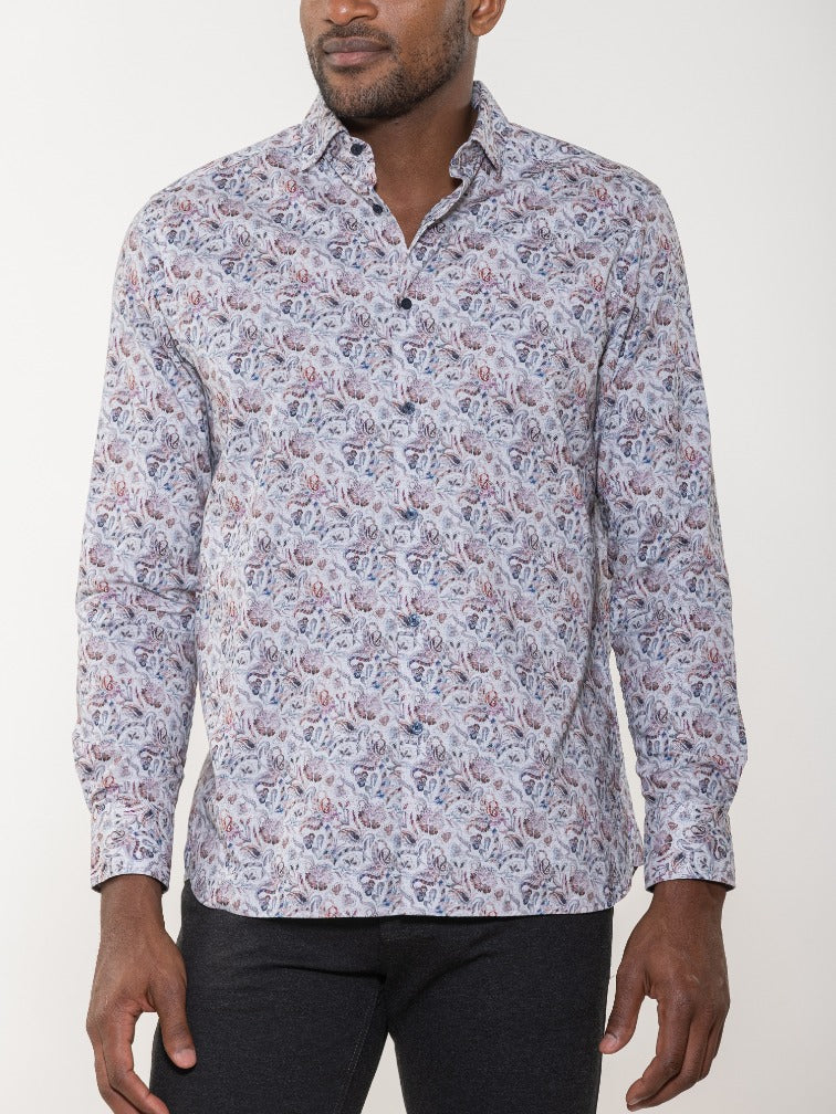 Digital Floral Paisley Print Long Sleeve Woven Shirt