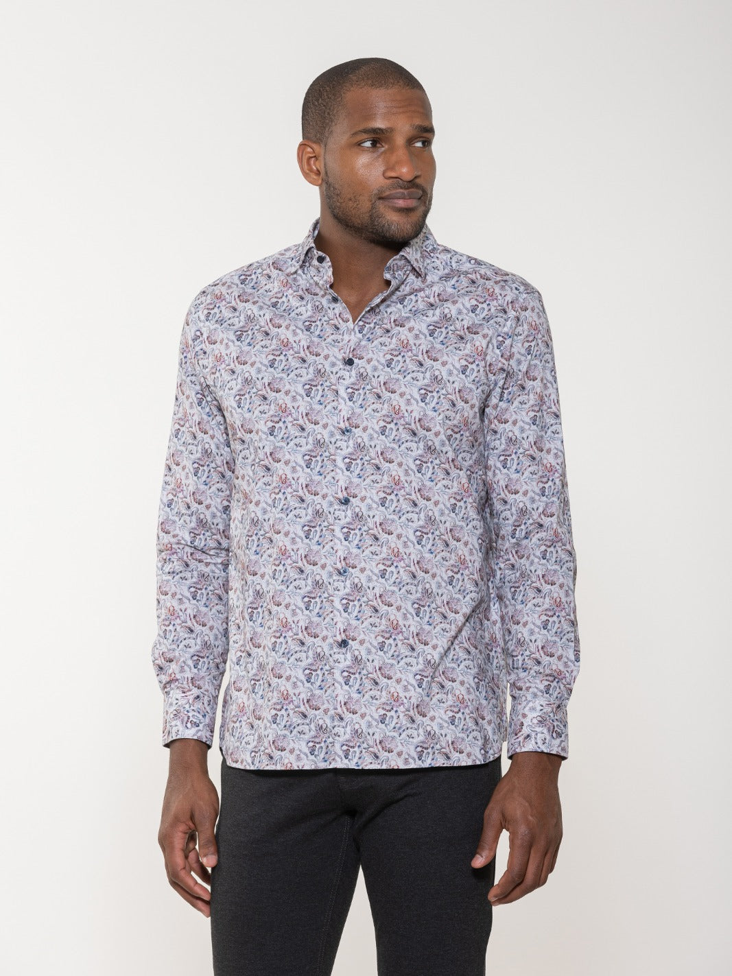 Digital Floral Paisley Print Long Sleeve Woven Shirt