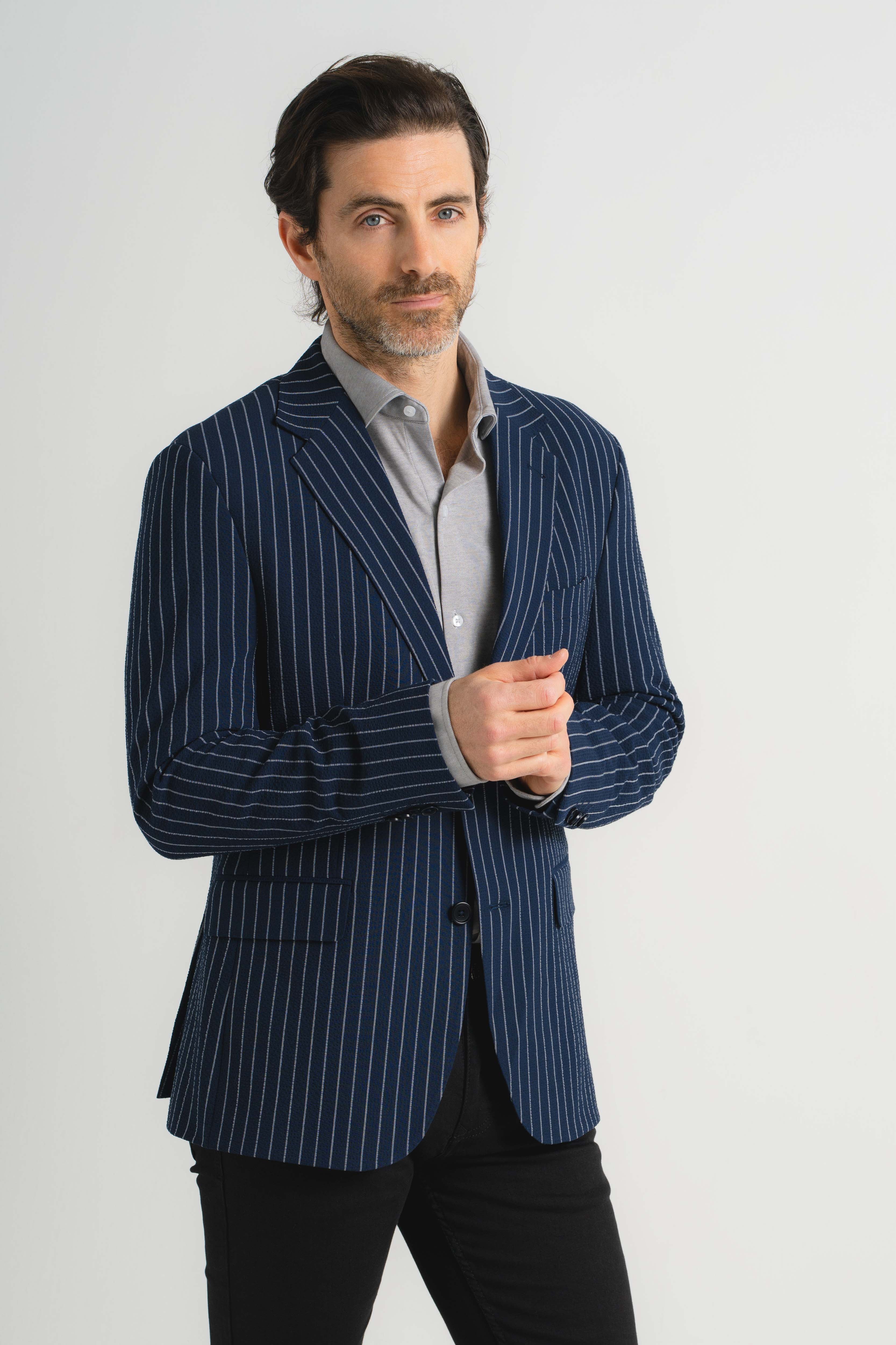 Navy Pinstripe Blazer