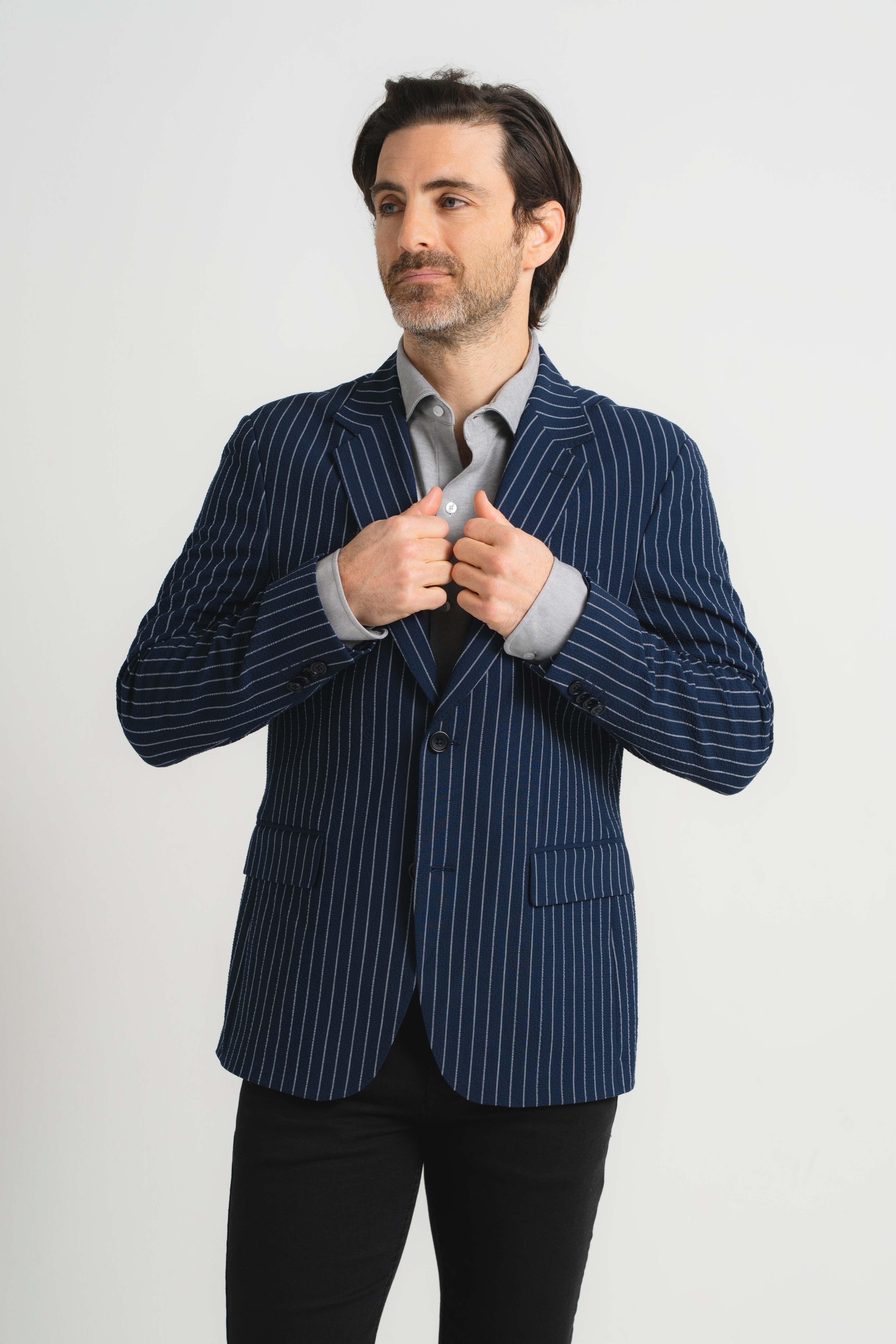 Navy Pinstripe Blazer