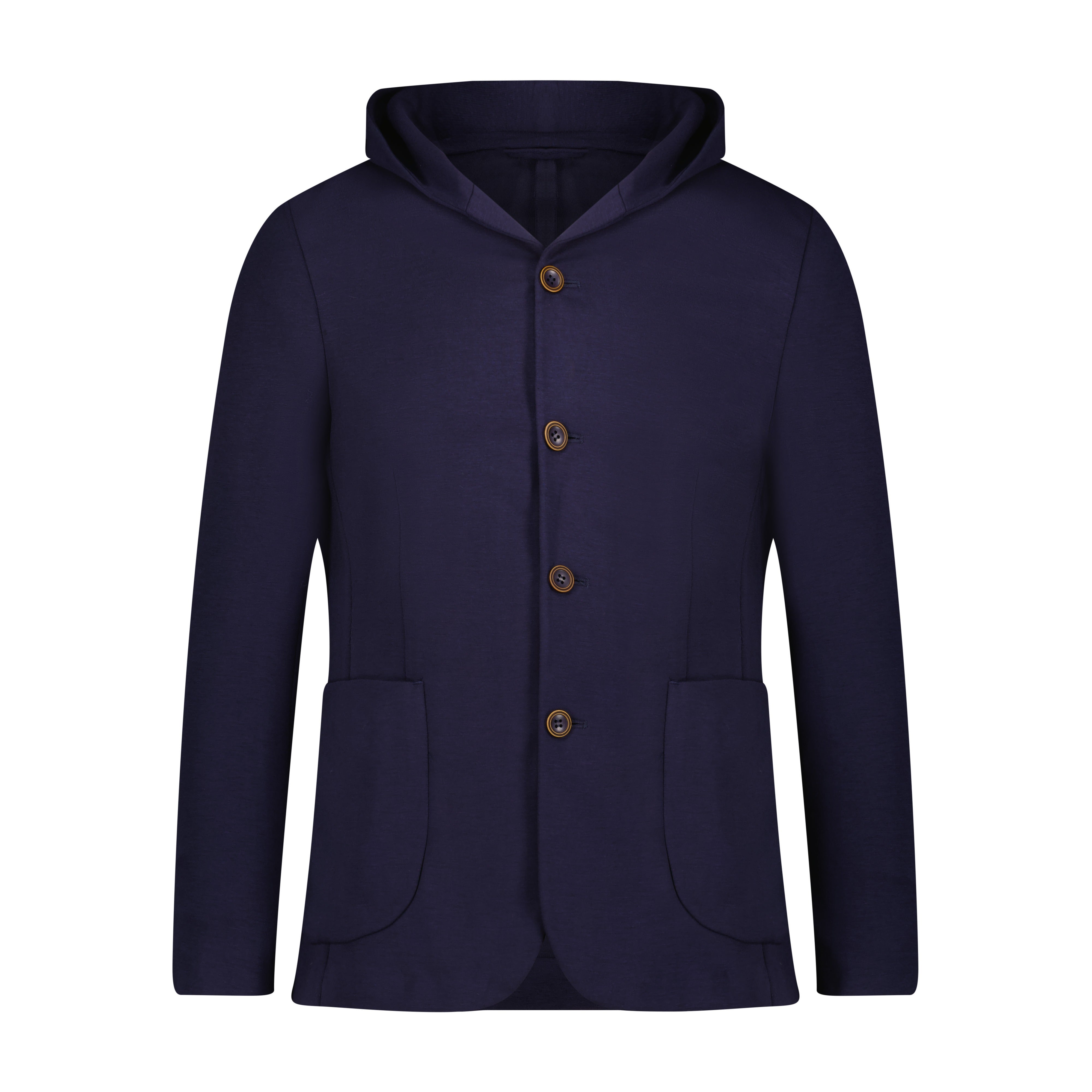 Navy Knit Hooded Button Sport Coat