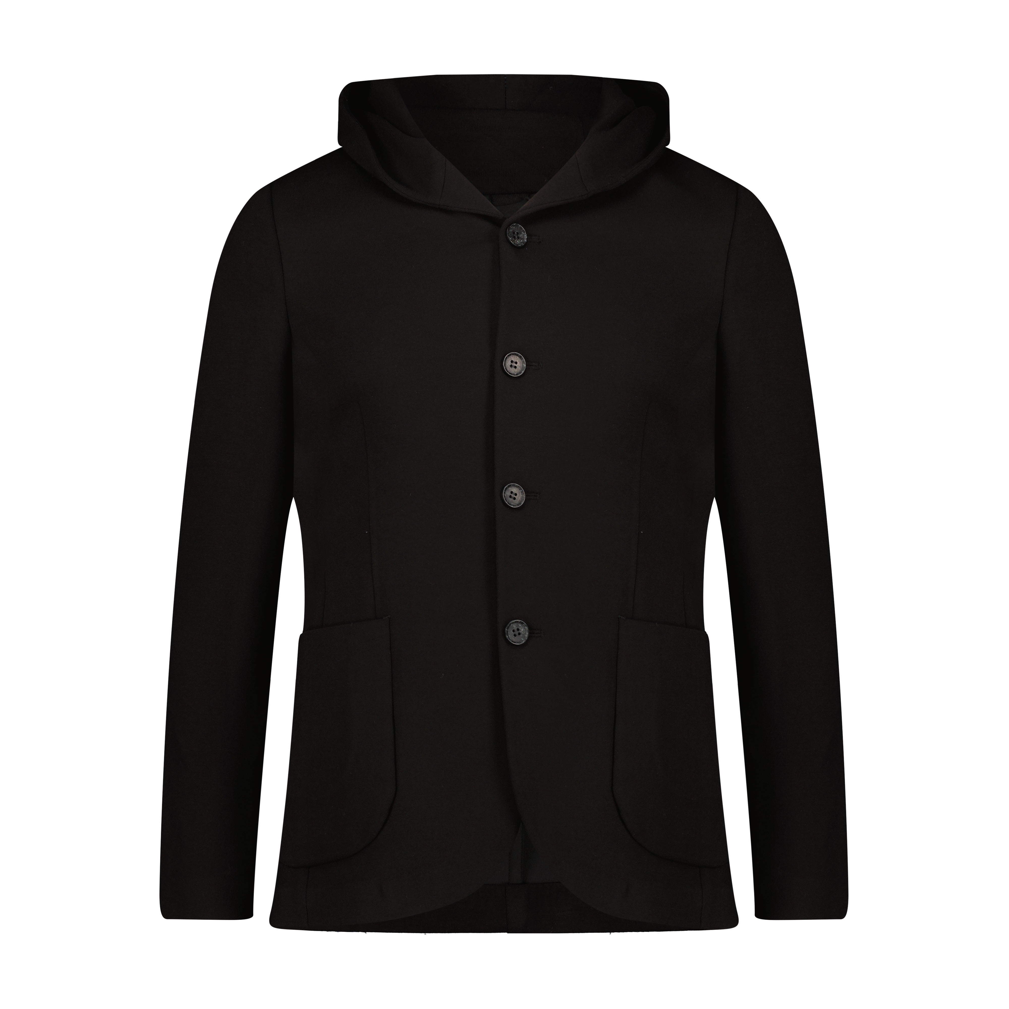 Black Knit Hooded Button Sport Coat