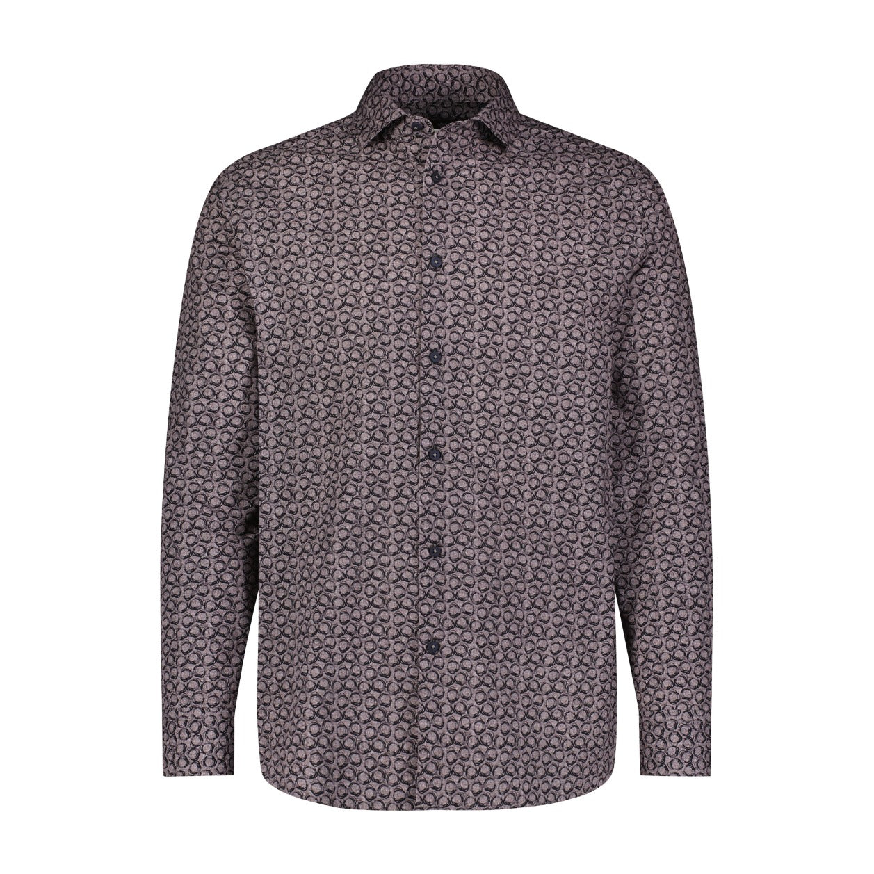Circular patterned shirt on a white background