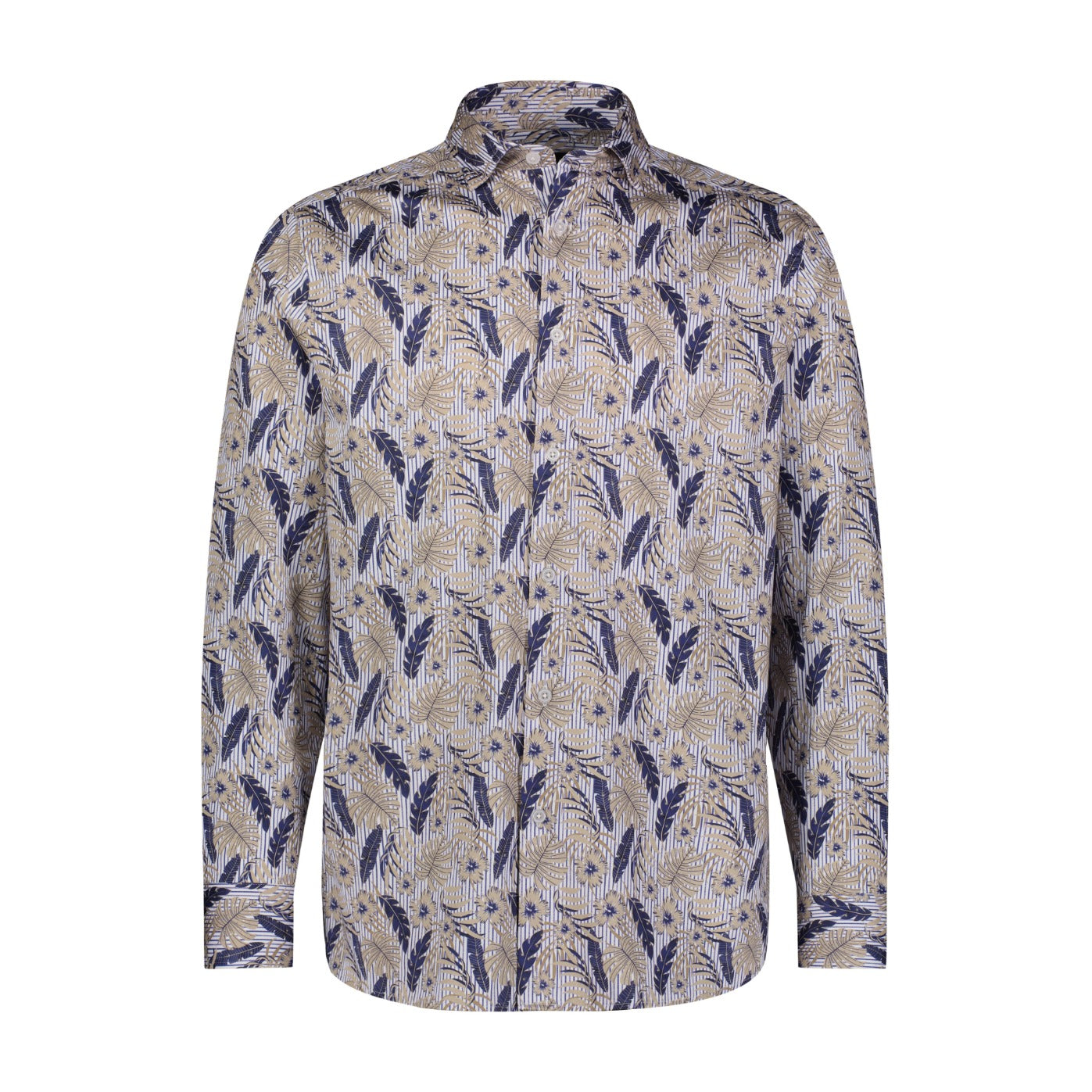 Striped Floral Leafy Print Shirt - B&T