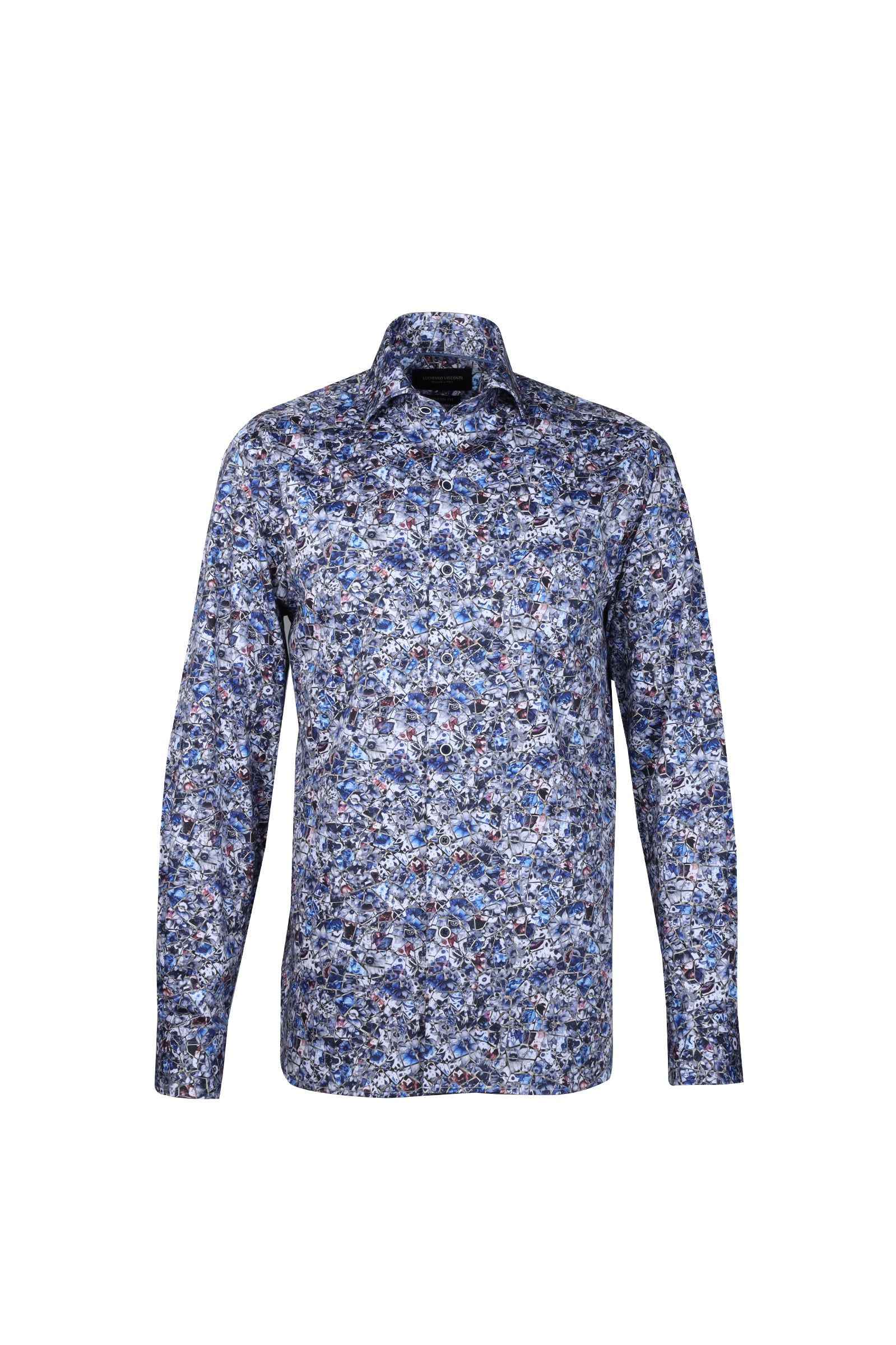 Signature Navy Abstract Print Euro-Collar Sport Shirt