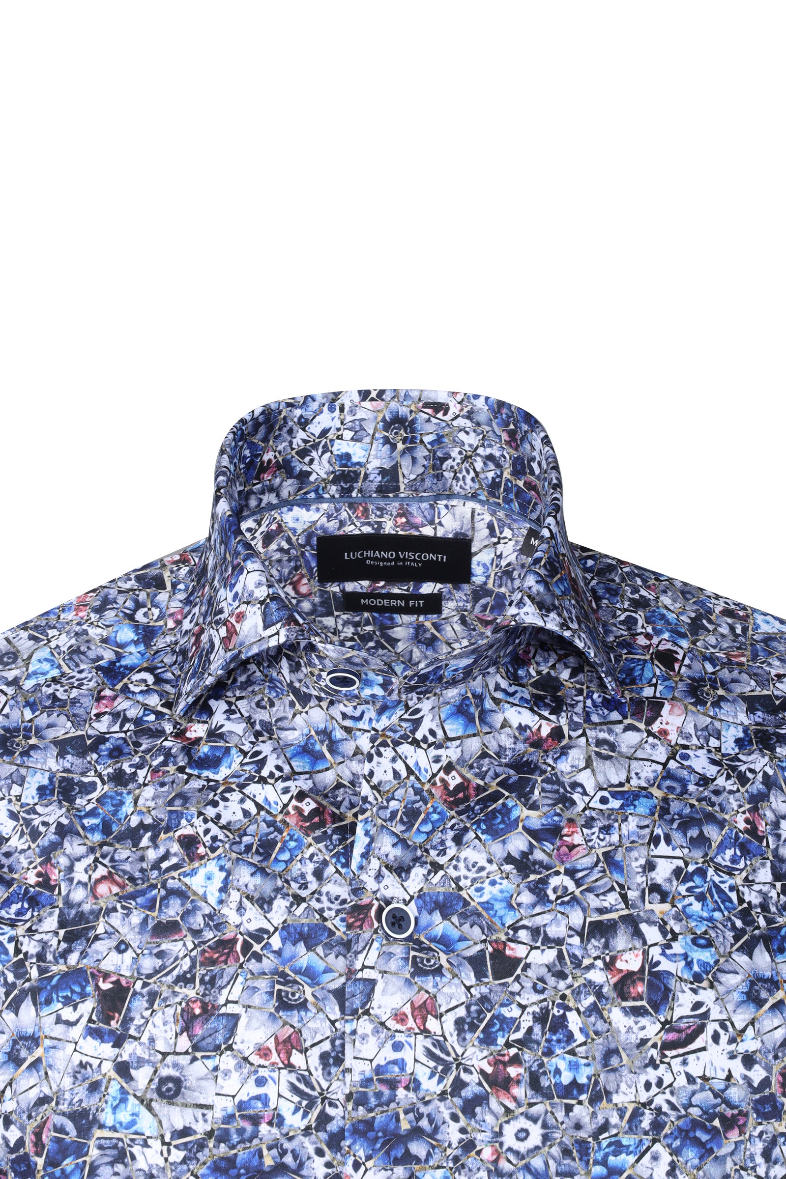 Signature Navy Abstract Print Euro-Collar Sport Shirt
