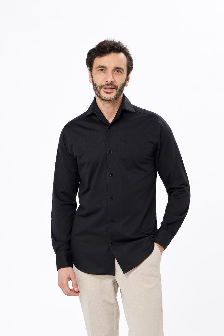 Black One-Piece Collar Performance Stretch Shirt