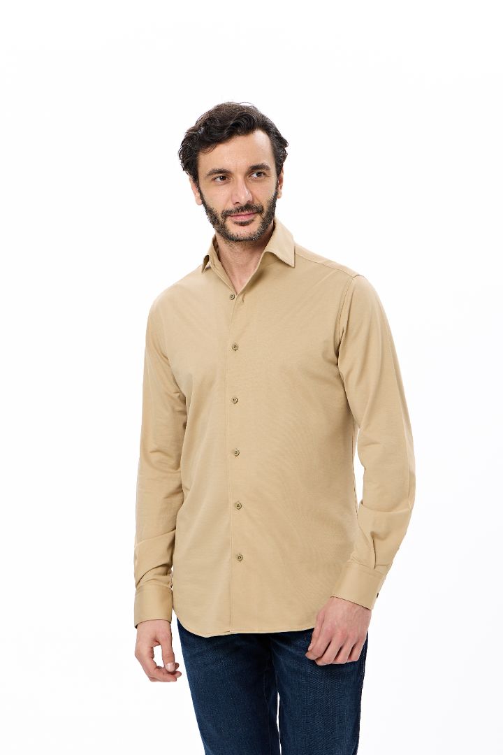 Tan One-Piece Collar Performance Stretch Shirt