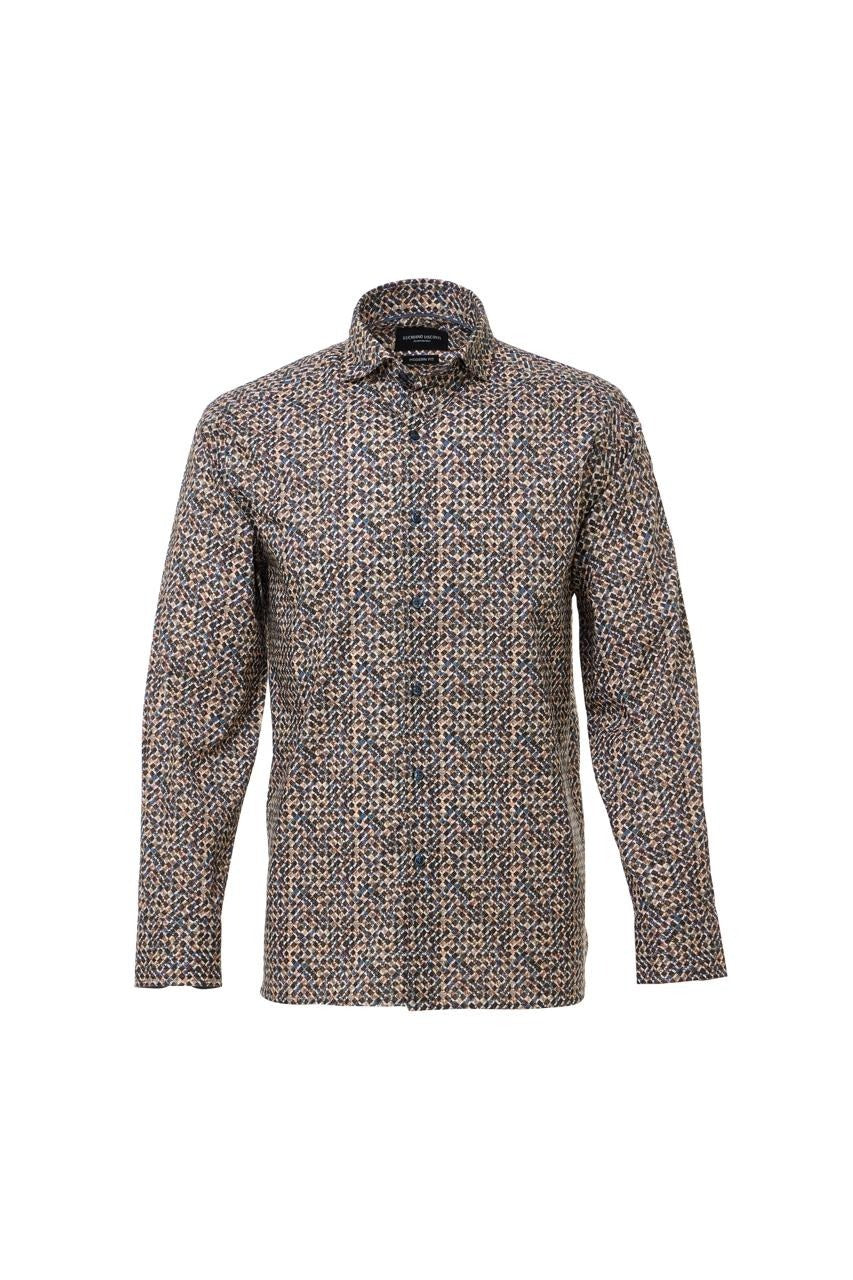 Multi Diamond Splash Geo Print Button Down Shirt