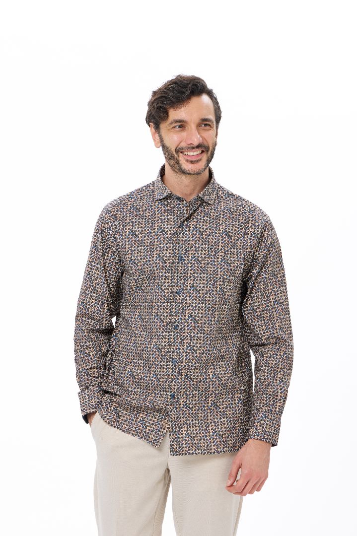 Multi Diamond Splash Geo Print Button Down Shirt