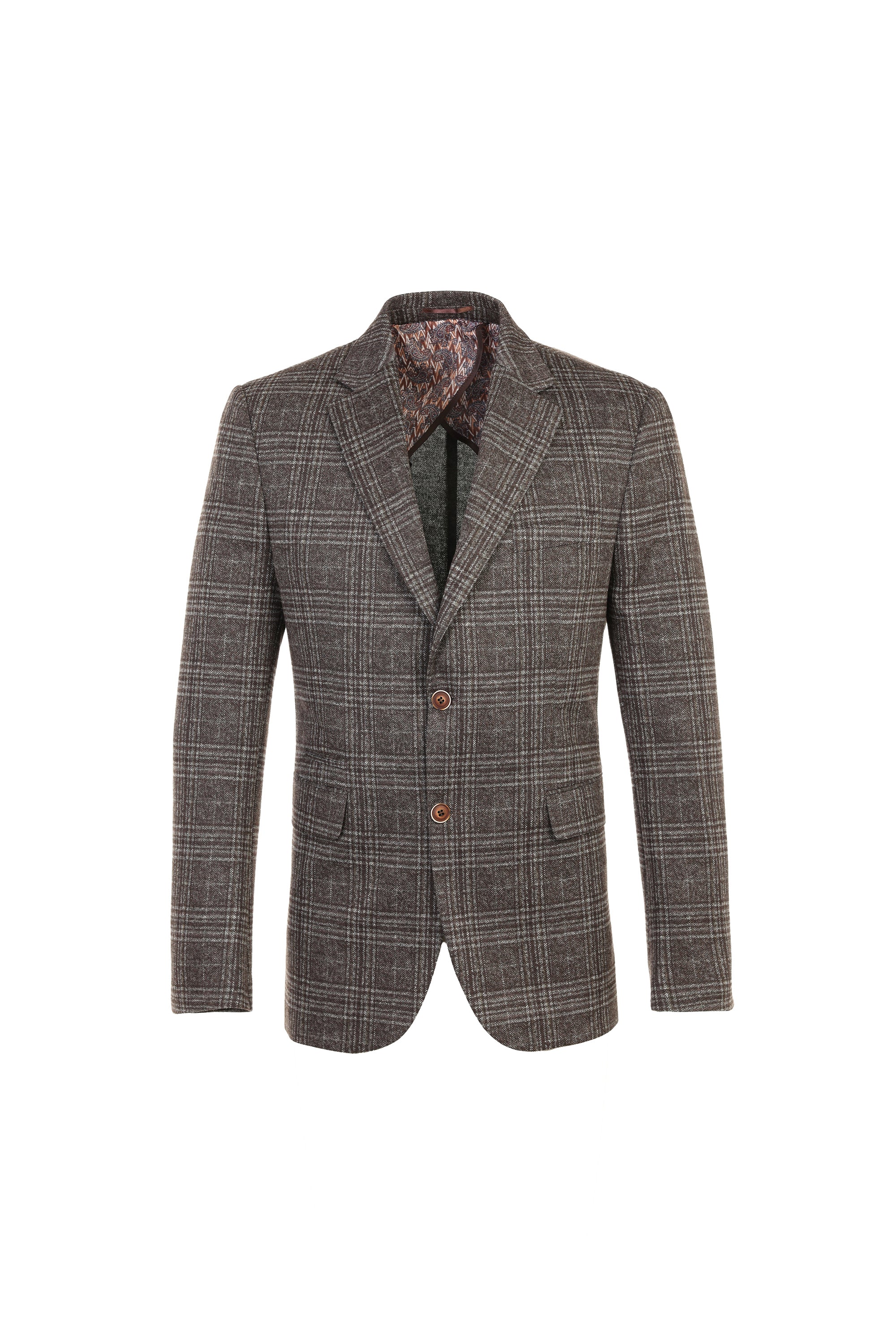 Double-Faced Melange Chocolate Sport Coat in Plaid Pique