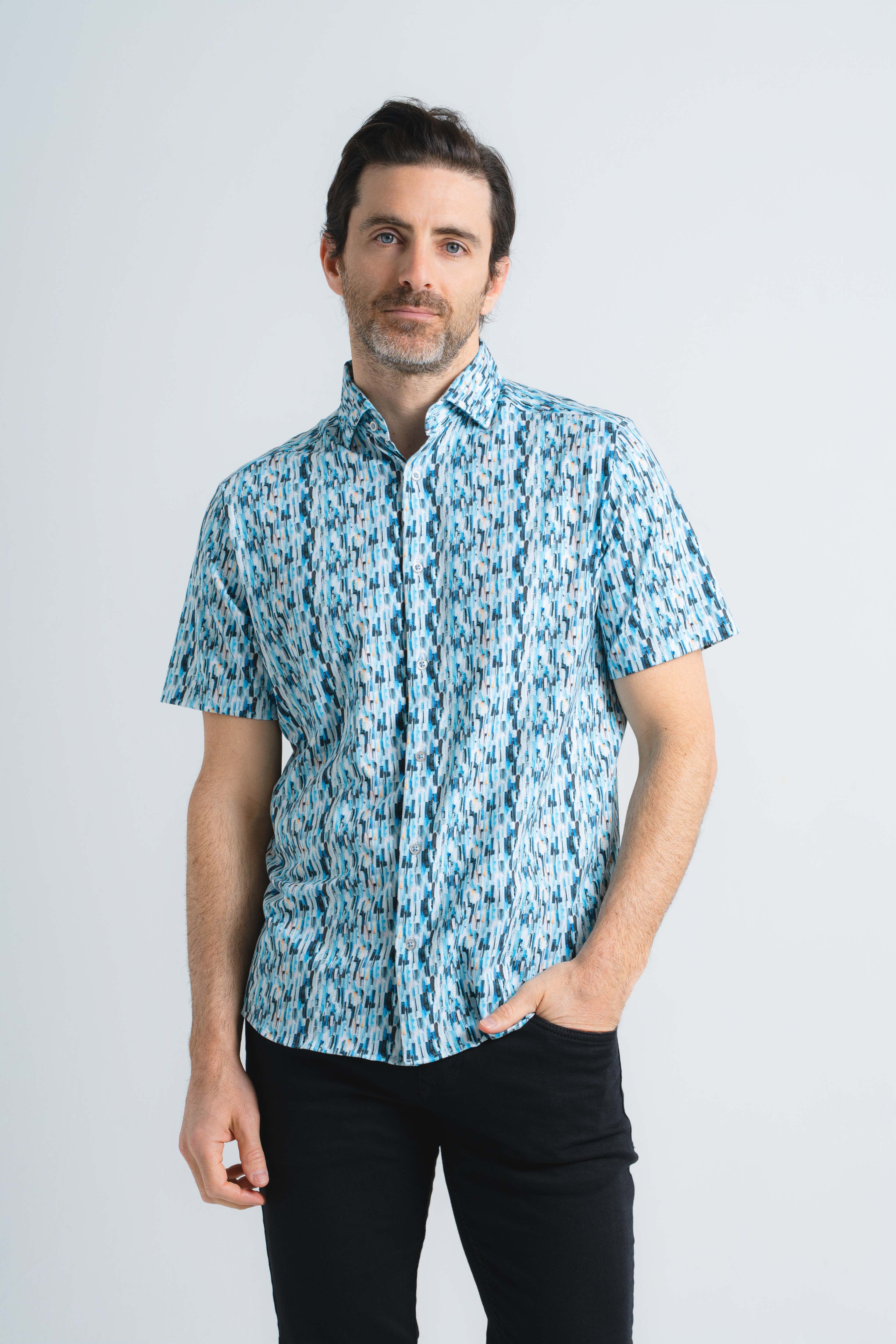 Cascading Waterfall Print Short Sleeve Shirt