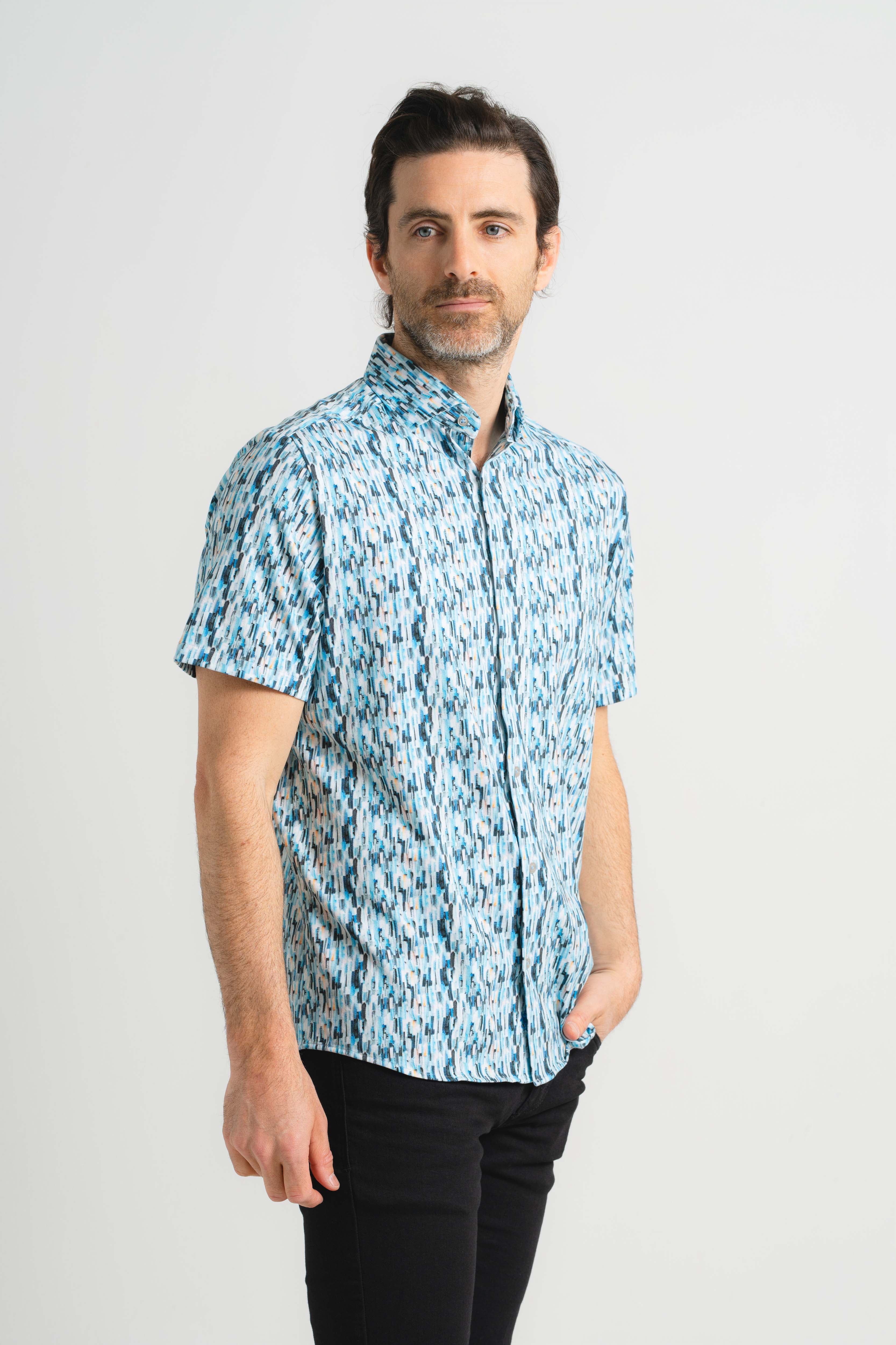 Cascading Waterfall Print Short Sleeve Shirt