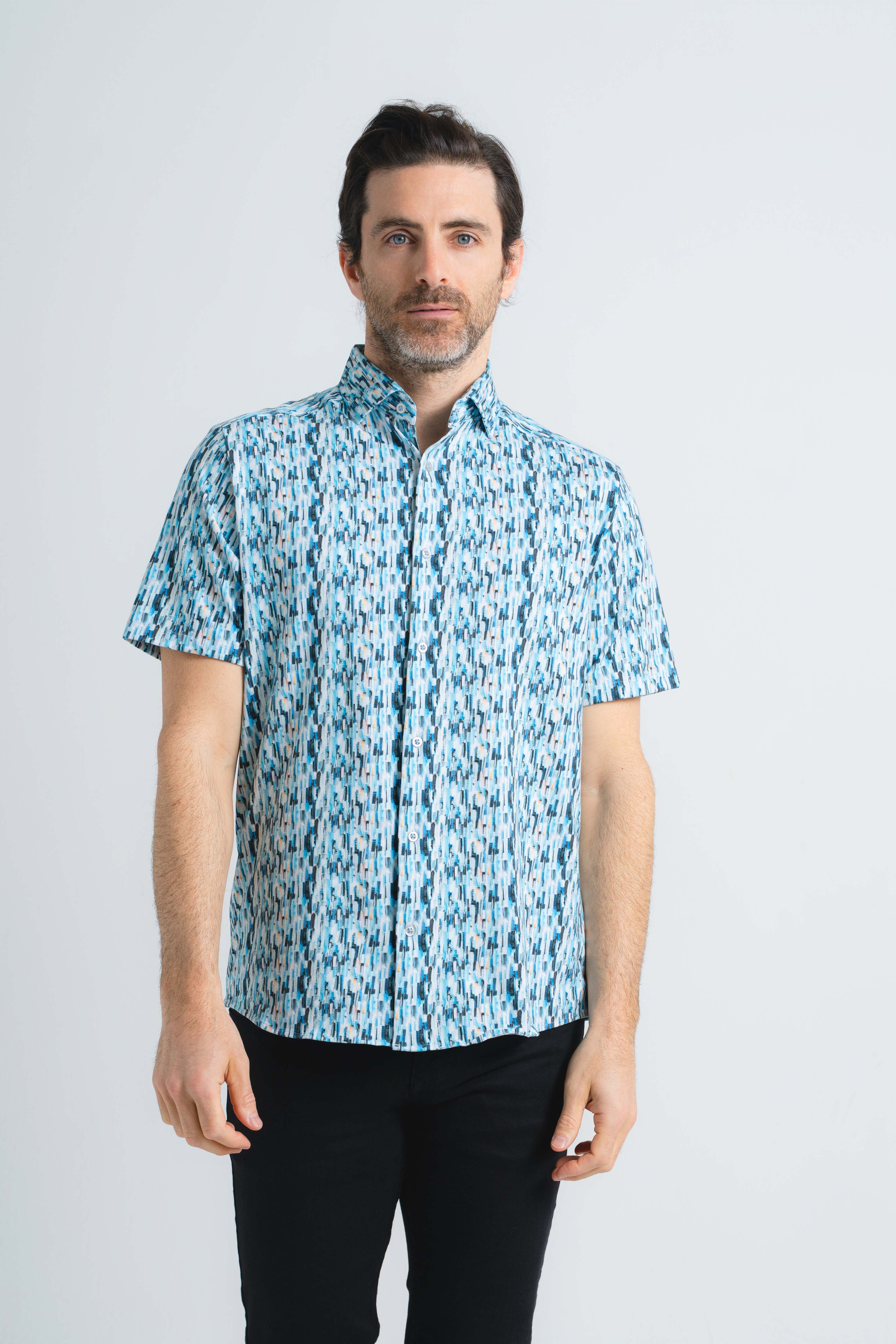 Cascading Waterfall Print Short Sleeve Shirt