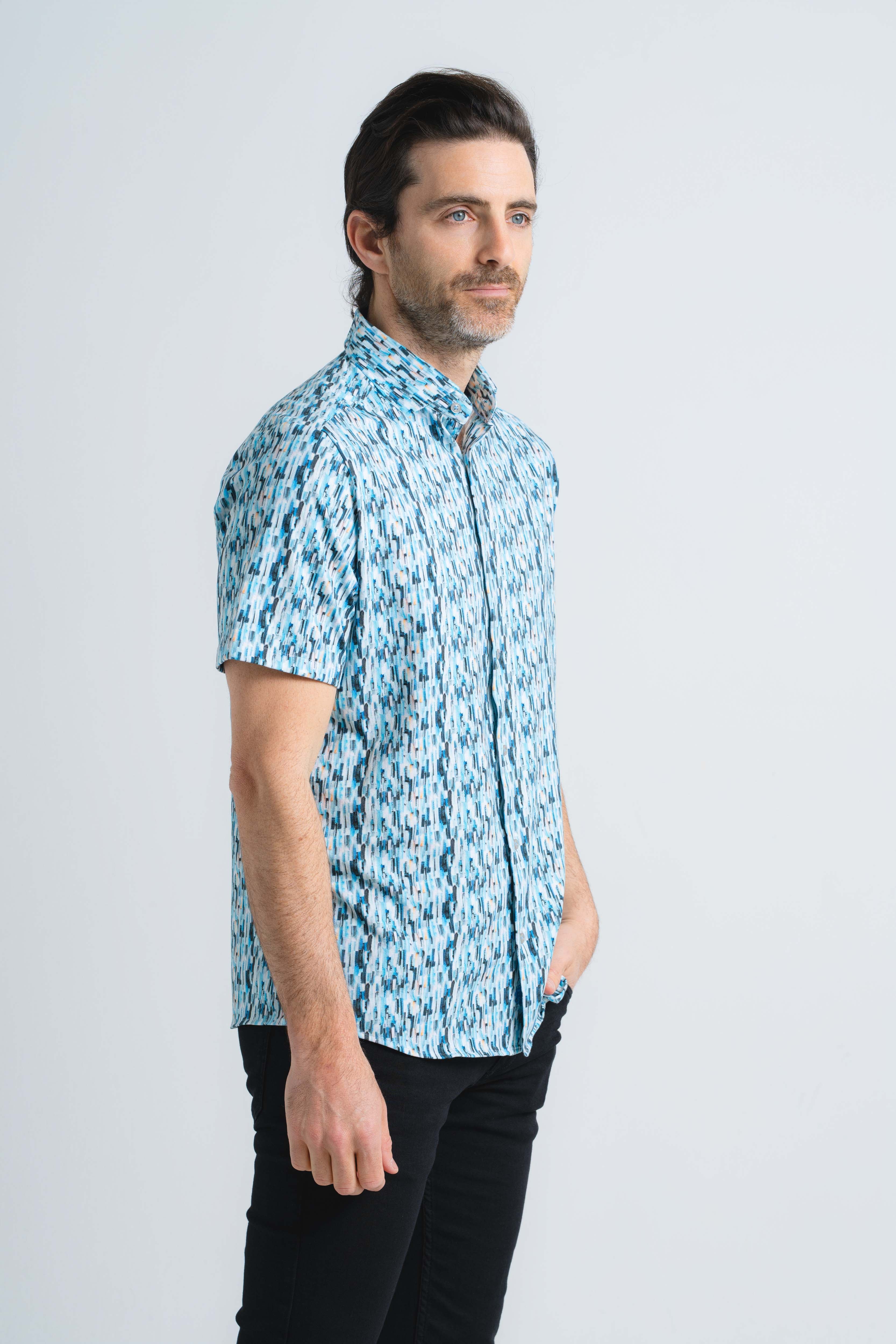 Cascading Waterfall Print Short Sleeve Shirt