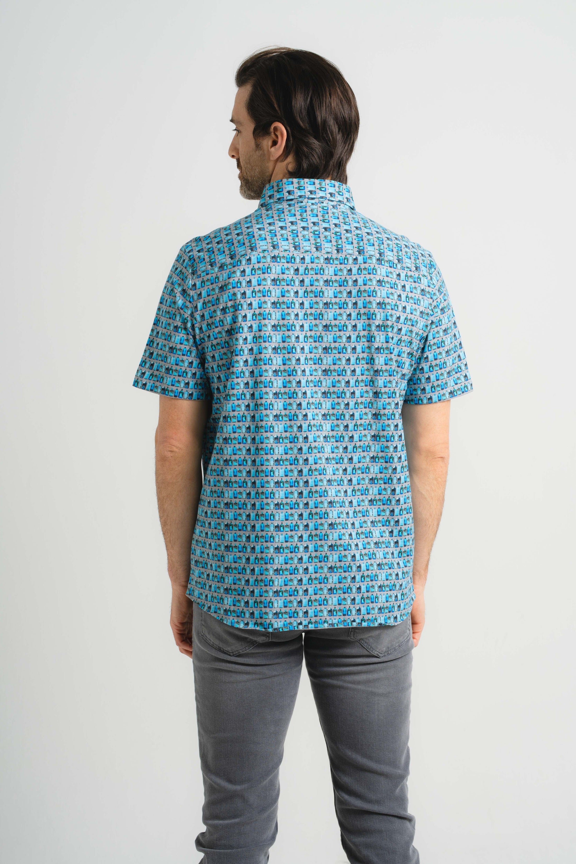 Vintage Bottle Print Short Sleeve Shirt