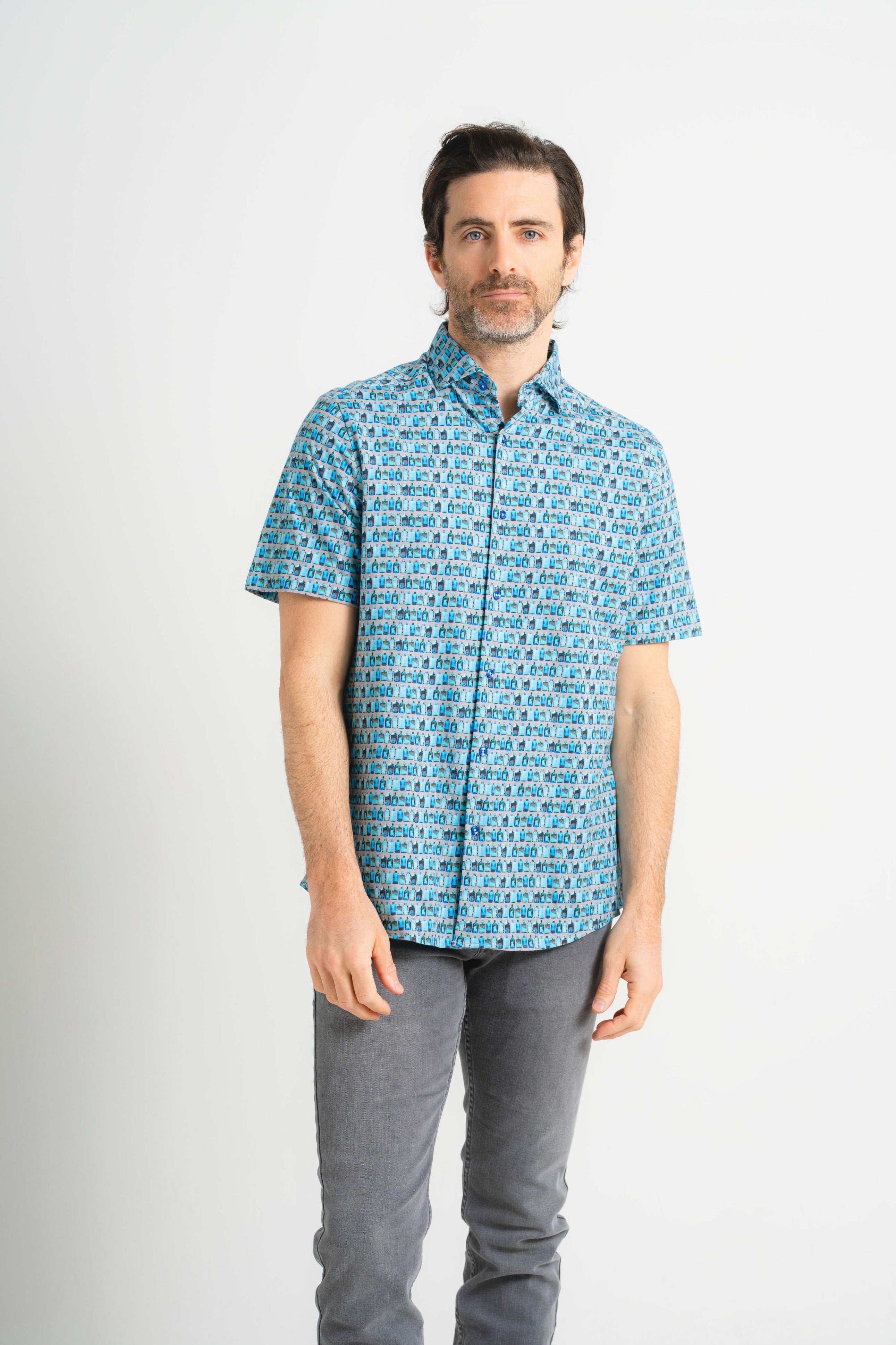 Vintage Bottle Print Short Sleeve Shirt