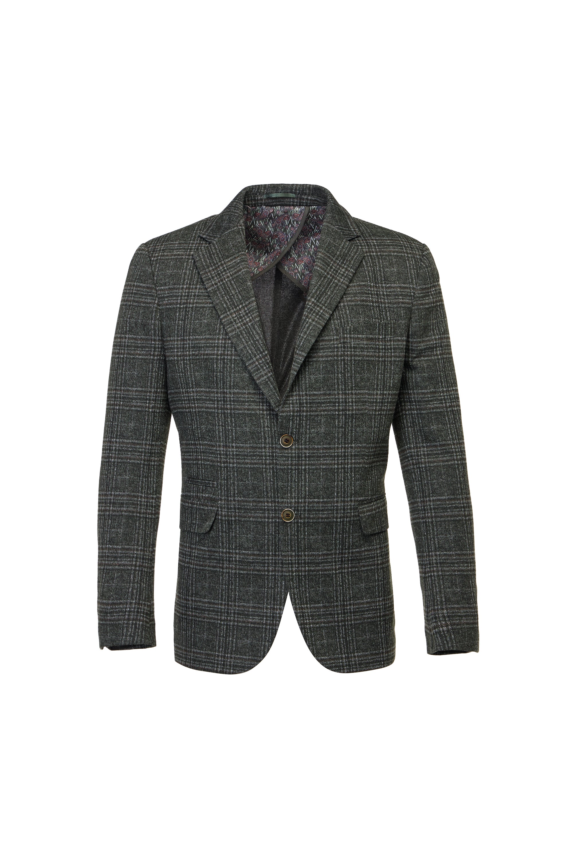 Double-Faced Melange Forest Sport Coat in Plaid Pique