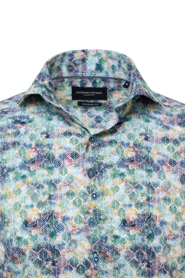Multicolor Leaf Print Button-Down Shirt