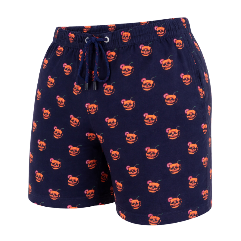 Black with Orange Skull Cups Swim Shorts