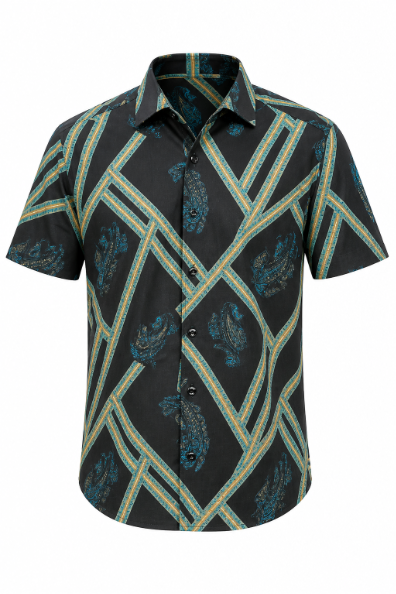 Emerald Paisley Printed Linen Shirt