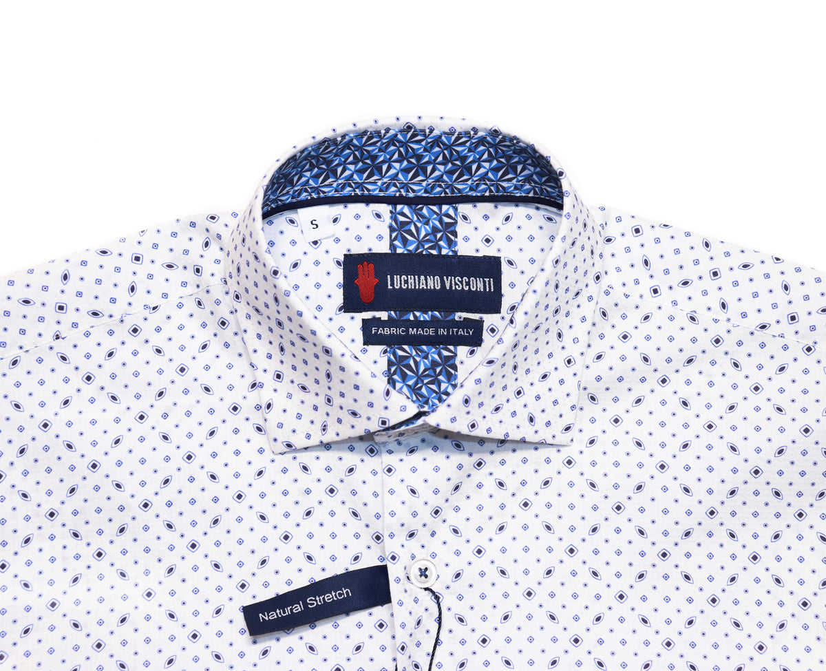 White with Blue Squares & Ovals