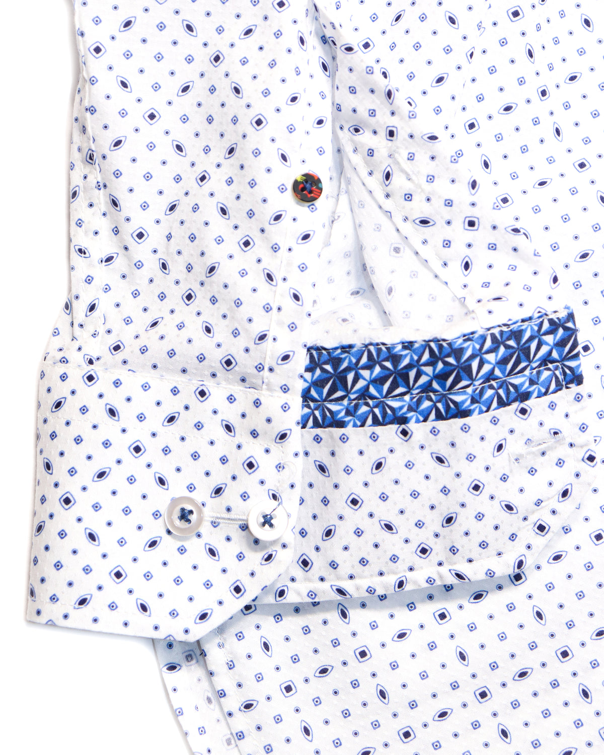 White with Blue Squares & Ovals