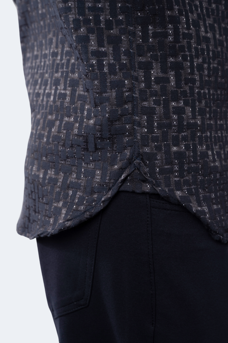 Navy Box Shapes with Charcoal Grey Dots Jacquard Shirt