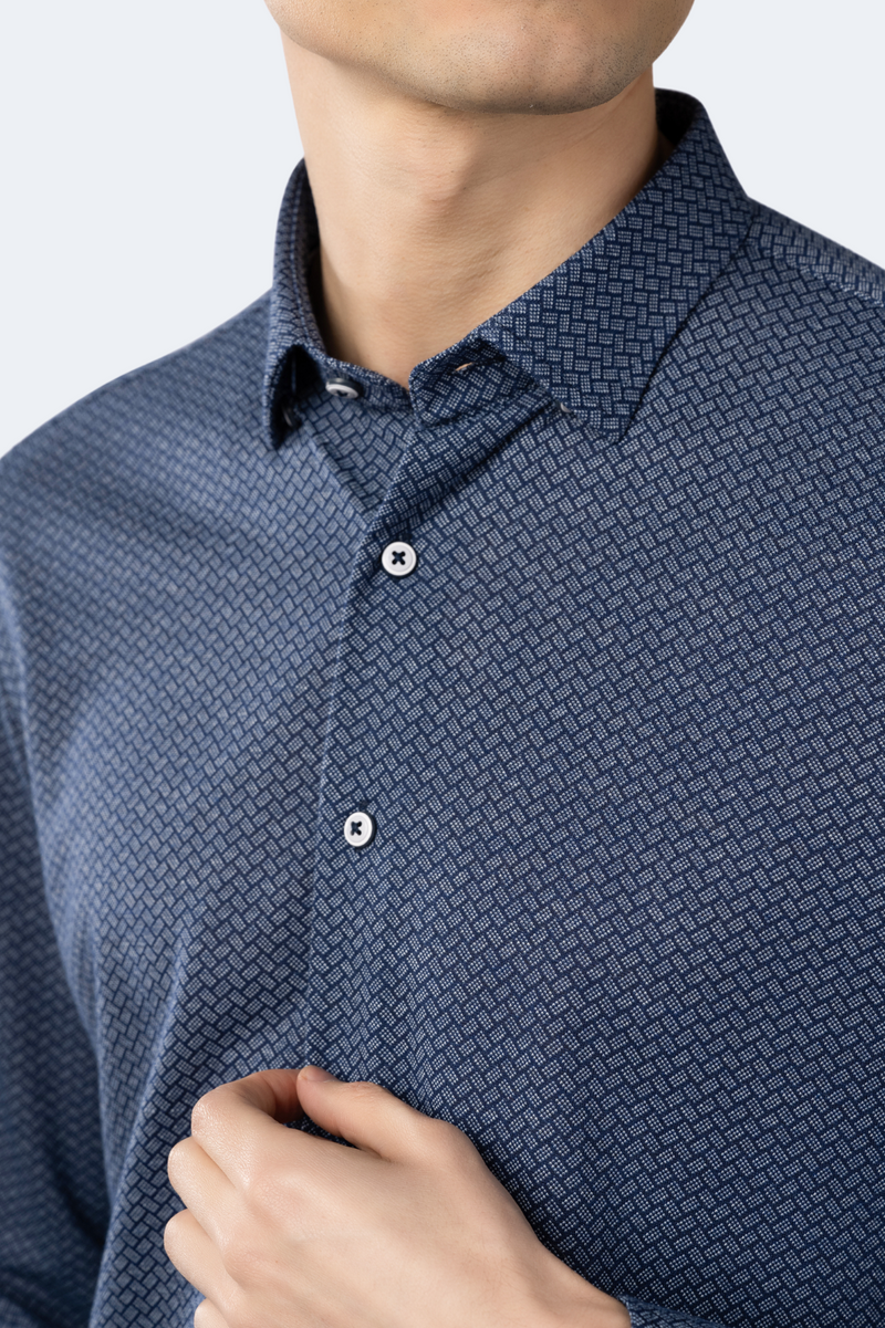Blue and White Boxed Rectangular Dots Shirt