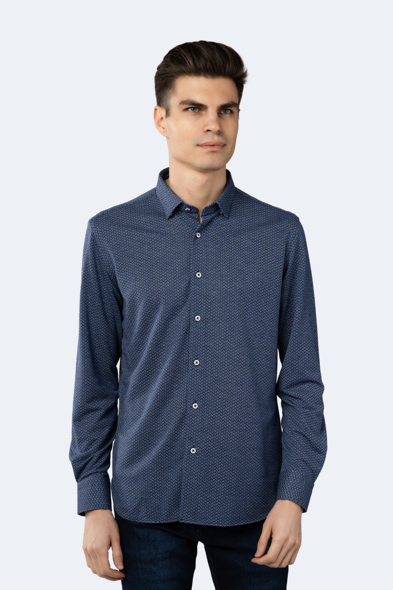 Blue and White Boxed Rectangular Dots Shirt