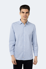 White, Blue and Navy Plaid Jacquard Shirt