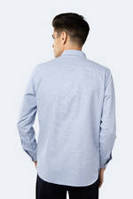 White, Blue and Navy Plaid Jacquard Shirt