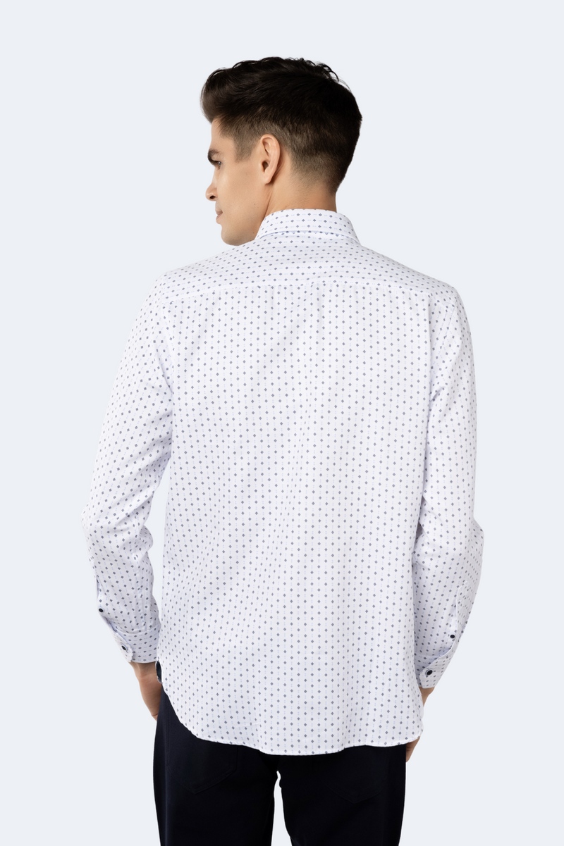 White with Navy and Blue Diamond Stripes Jacquard Shirt