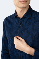 Royal Blue Denim with Navy Floral Jacquard Shirt