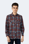 Pigeon Blue, Rust and Beige Plaid Circle Shirt