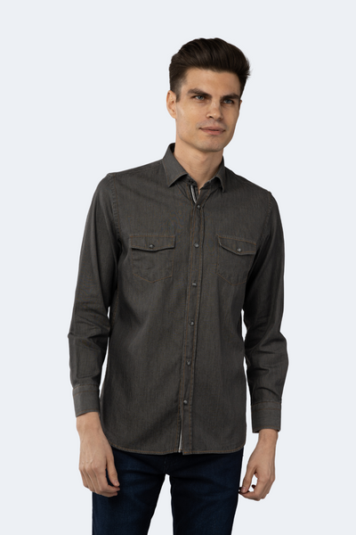 Melange Charcoal Grey Denim Shirt S