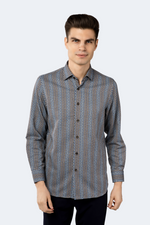 Light Grey with Navy Daggered Marks and Multi Blue Circle Shirt