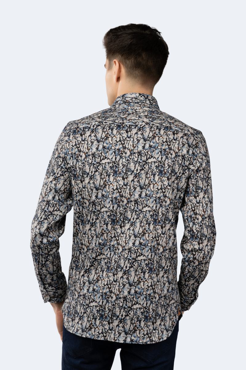 Stone with Navy, Blue and Brown Splatters and Branches Shirt