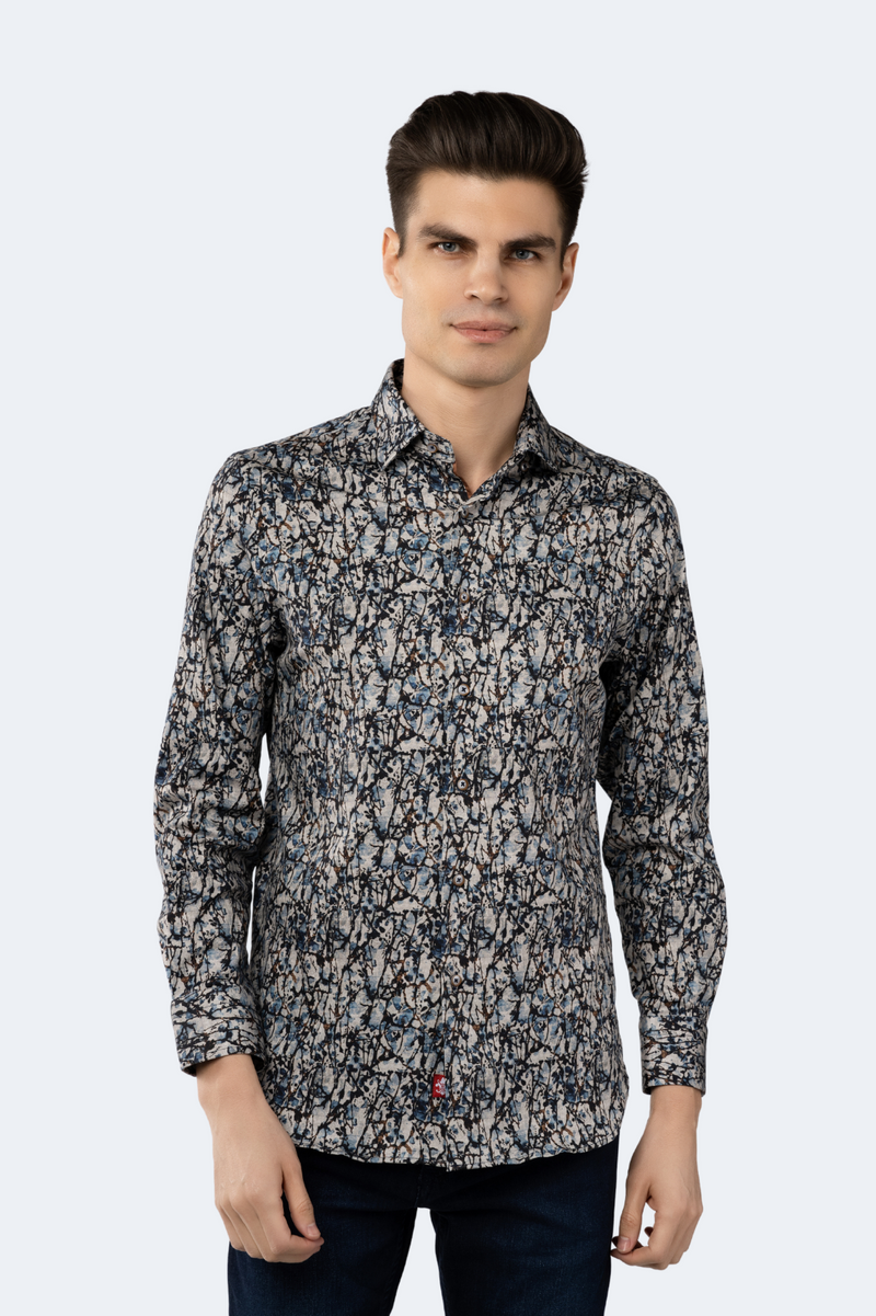 Stone with Navy, Blue and Brown Splatters and Branches Shirt