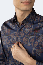 Navy with Red Plaid Squares Paisley Shirt