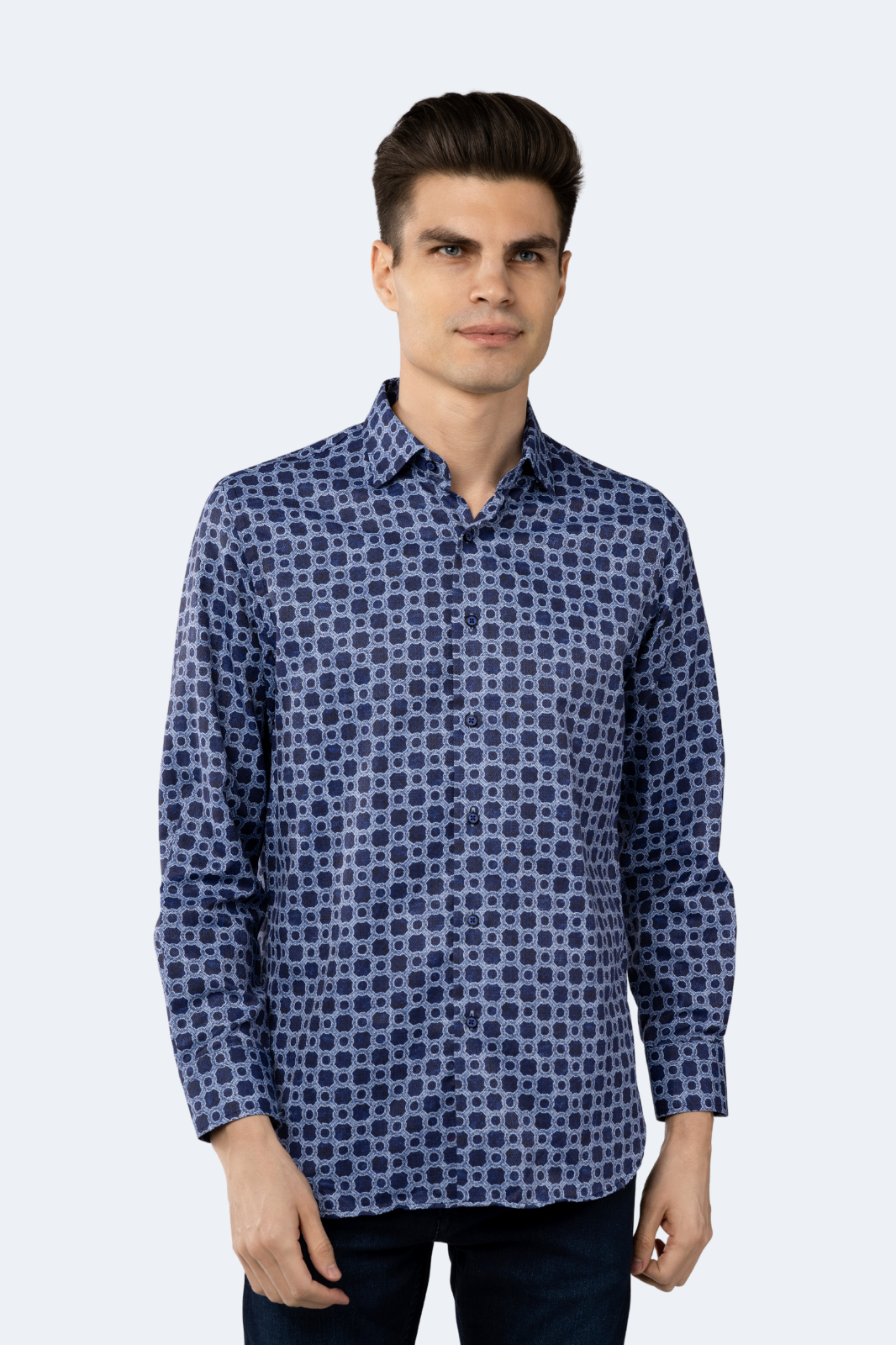 Navy with Cornflower Blue Circular Chain Jacquard Shirt