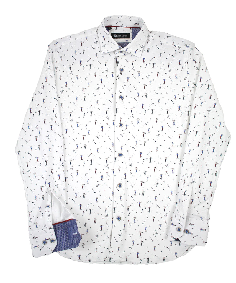 Max Colton White with Golfer Print Long Sleeve Shirt